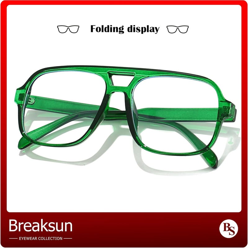 Breaksun Oversized Square Aviator Glasses for Women Men Big Frame Retro Blue Light Blocking Glasses Vintage Style - Image 4